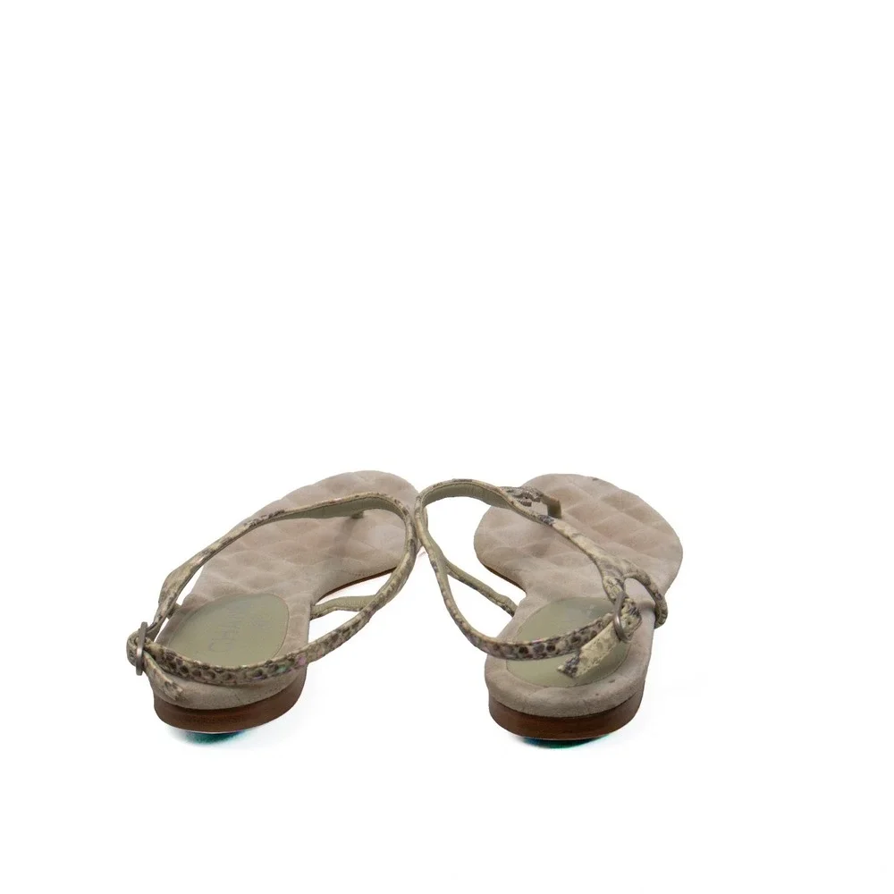 Chanel Green Python Embossed Leather T-Strap Sandals – Size EU 39C / US 8